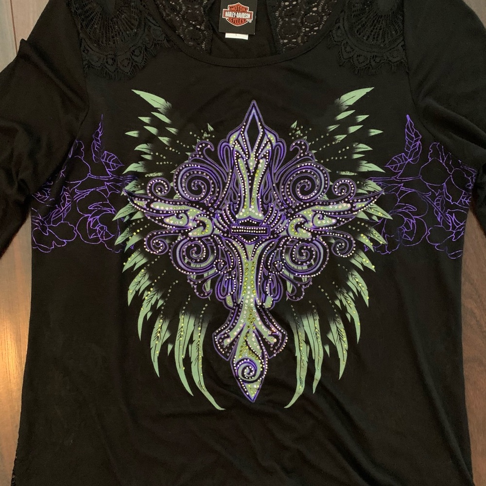 NEW WOMENS HARLEY DAVIDSON LS CROSS SHIRT SZ L